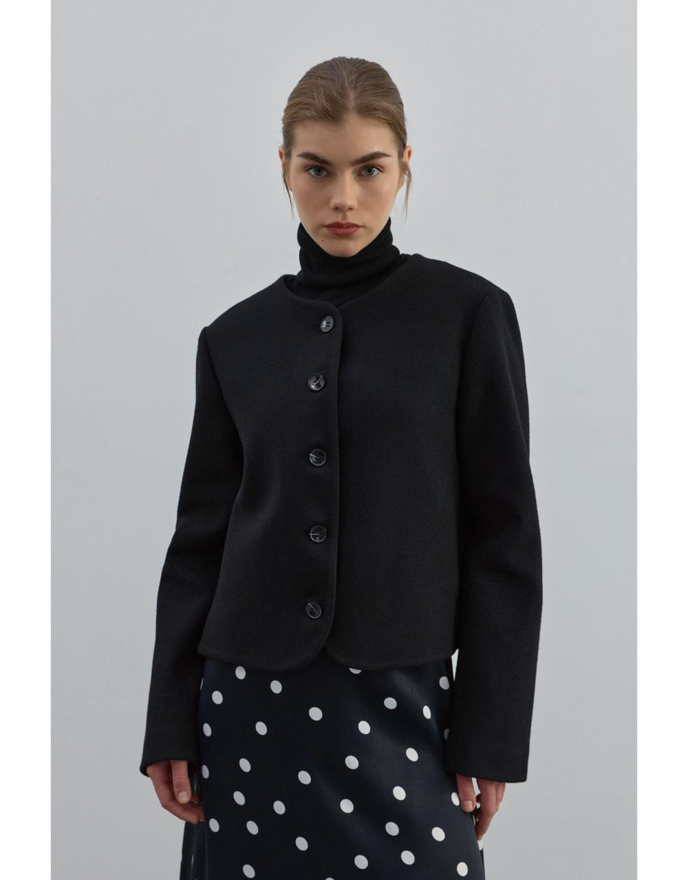 Kaşe Crop Ceket - Siyah