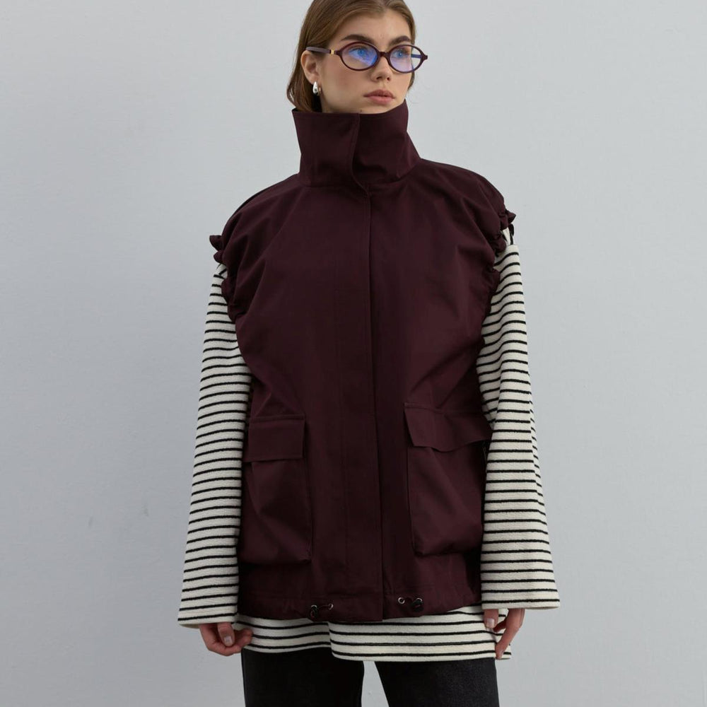 Kol Büzgülü Yelek Bordo - Bordo