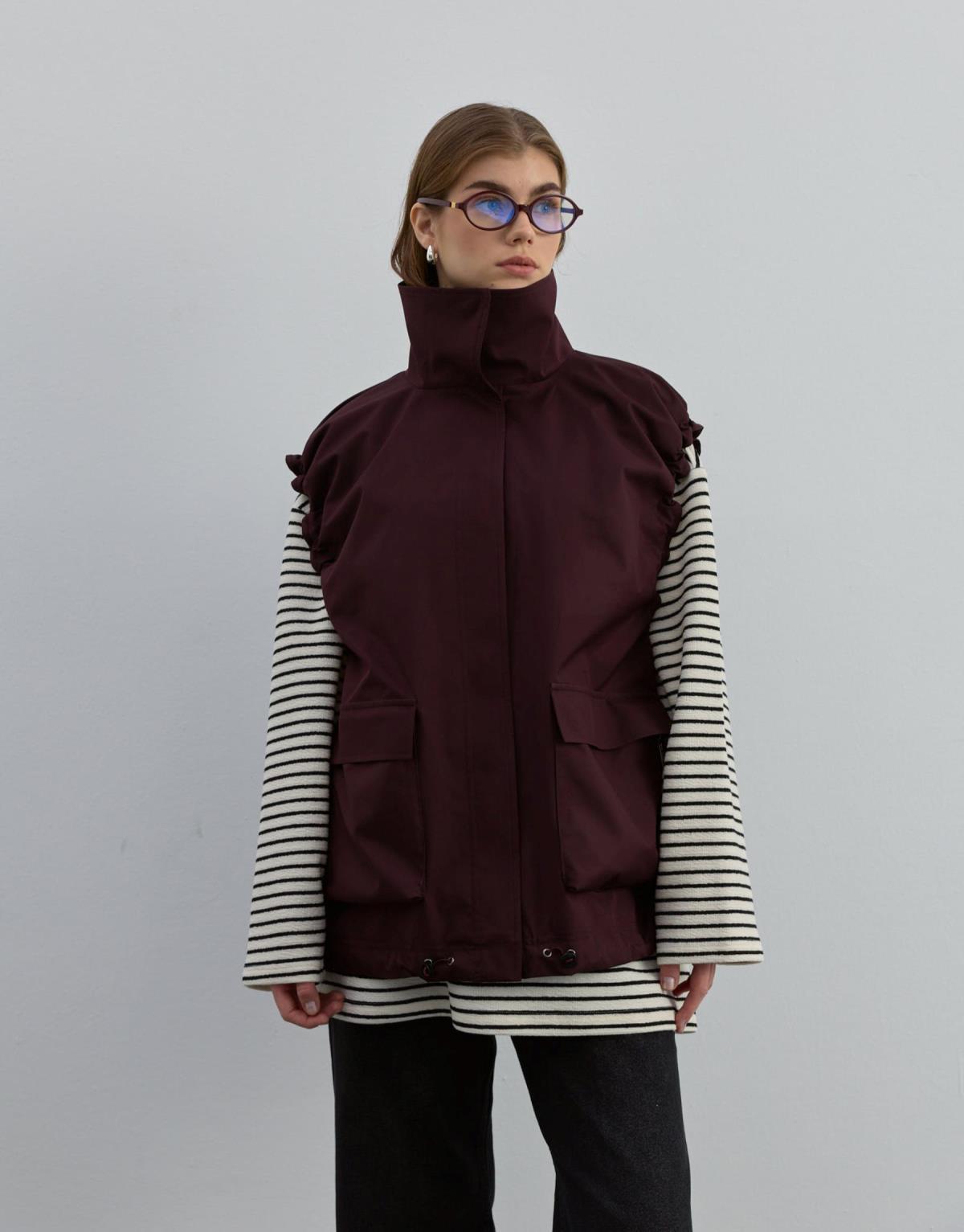 Kol Büzgülü Yelek Bordo - Bordo