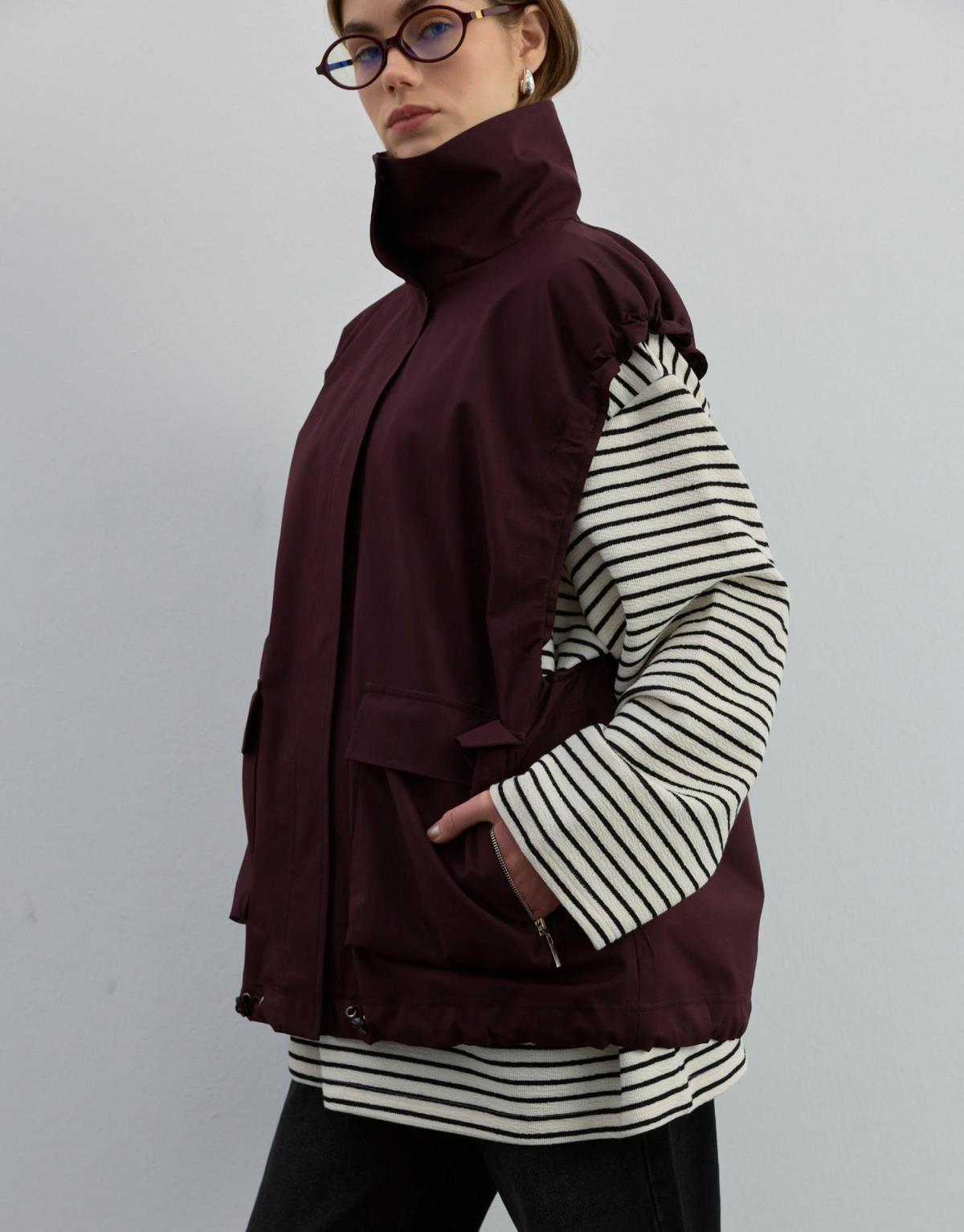 Kol Büzgülü Yelek Bordo - Bordo