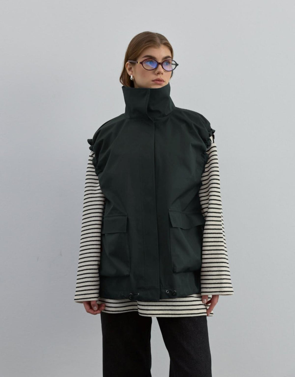 Kol Büzgülü Yelek Haki - Haki