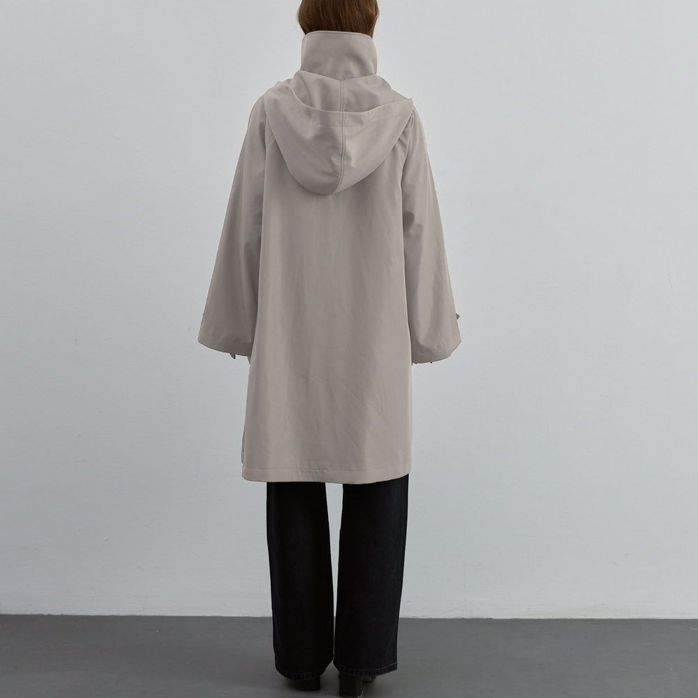 Kapüşonlu Fermuarlı Trenç Bej