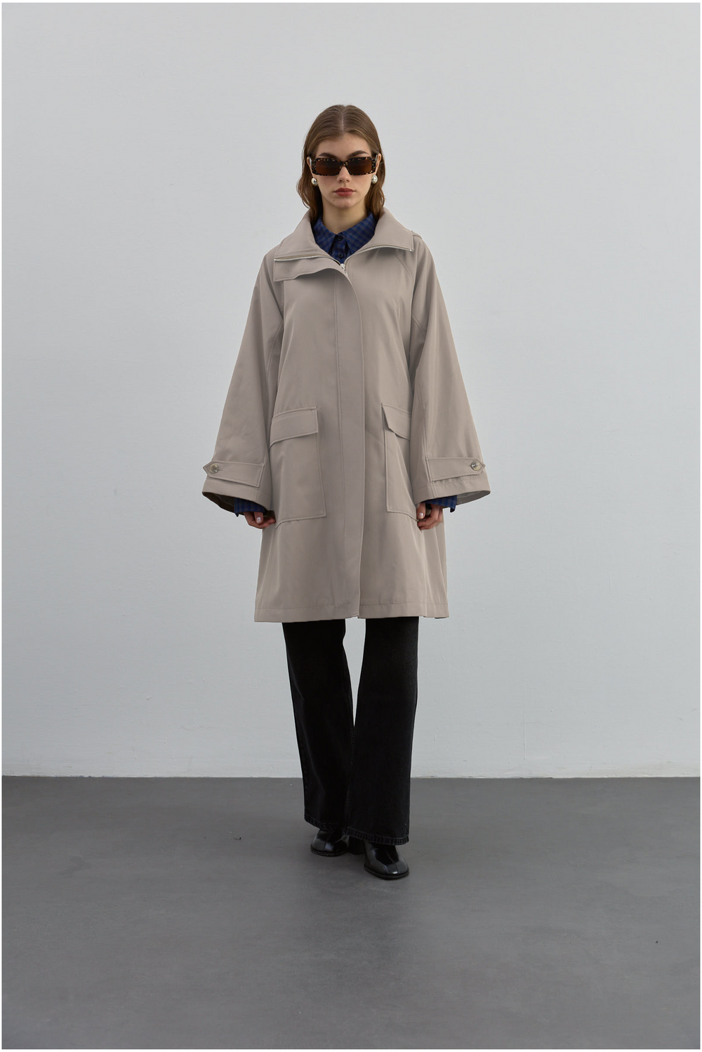 Kapüşonlu Fermuarlı Trenç Bej