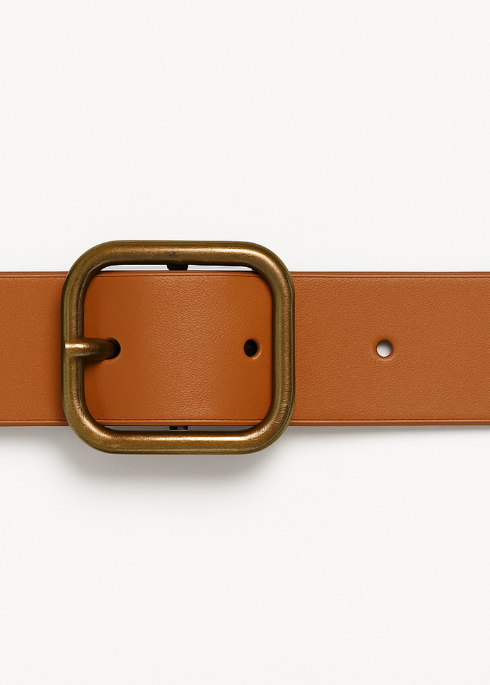 Antik Sarı Tokalı Suni Deri Kemer Taba