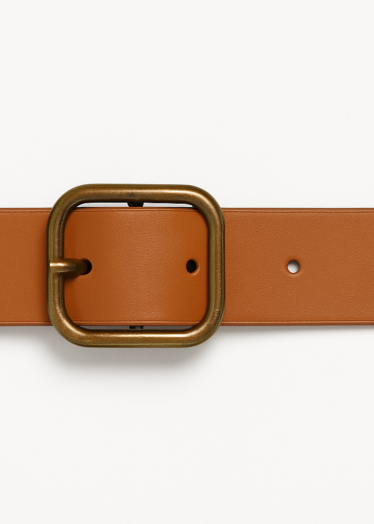 Antik Sarı Tokalı Suni Deri Kemer Taba