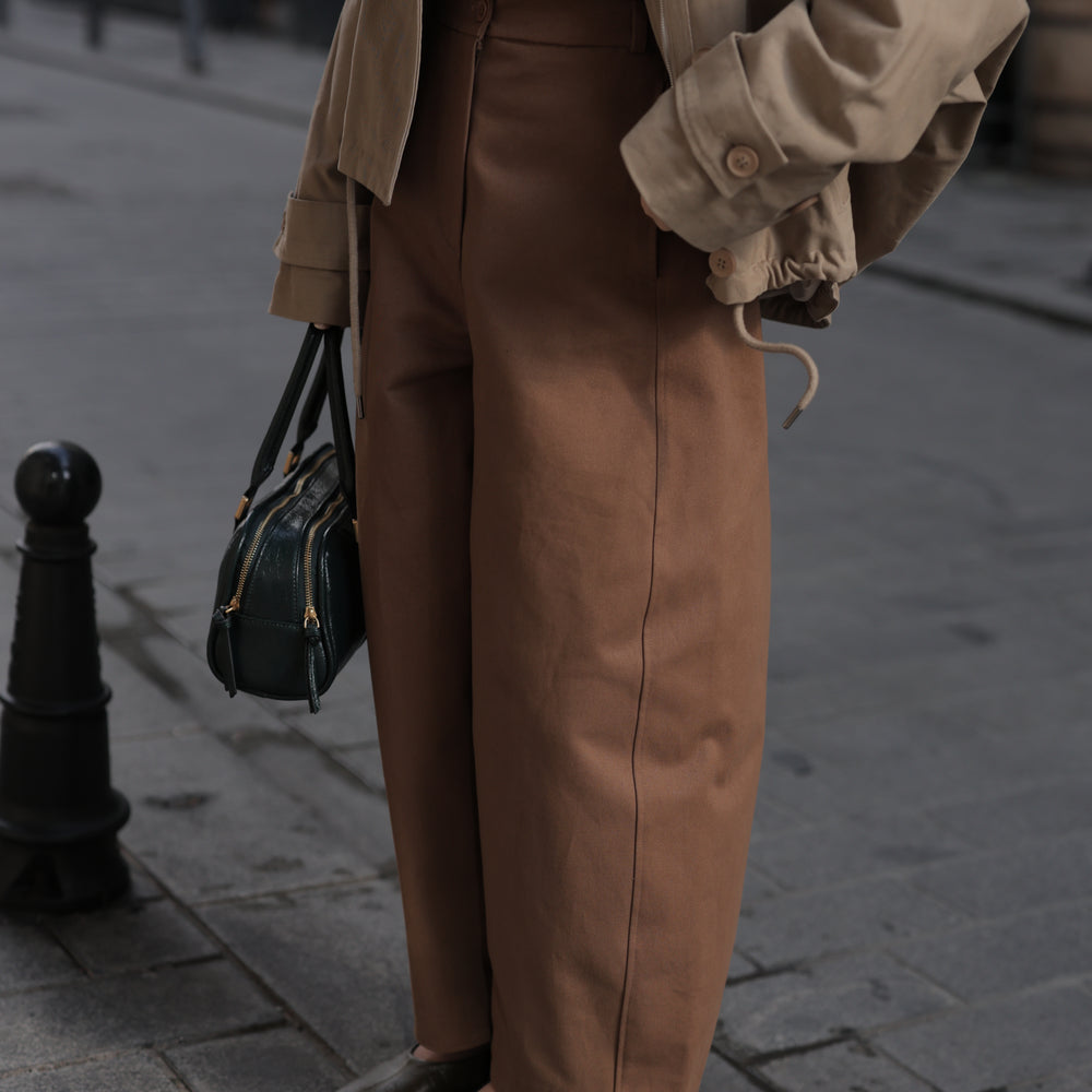 Bol Kesim Gabardin Pantolon Camel