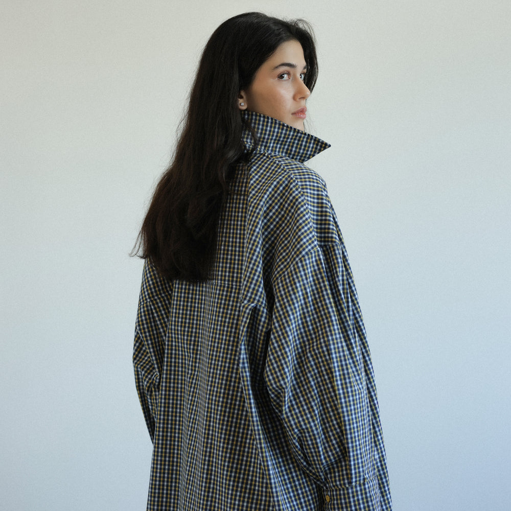 Oversize Desenli Gömlek Sarı