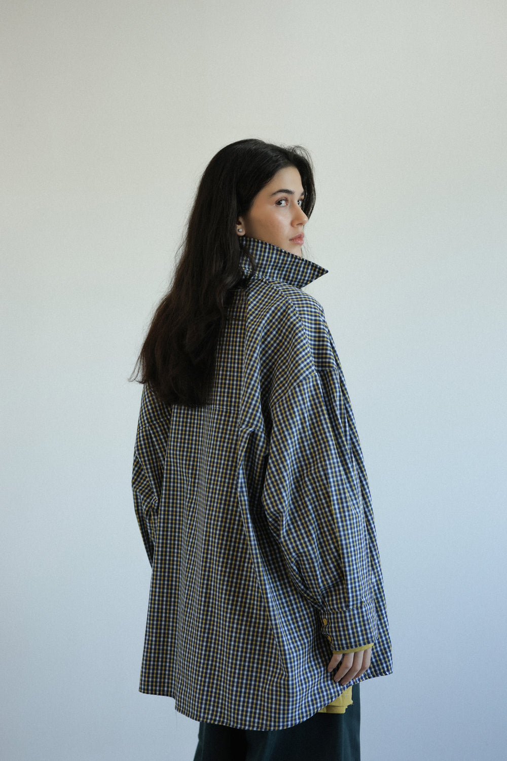 Oversize Desenli Gömlek Sarı