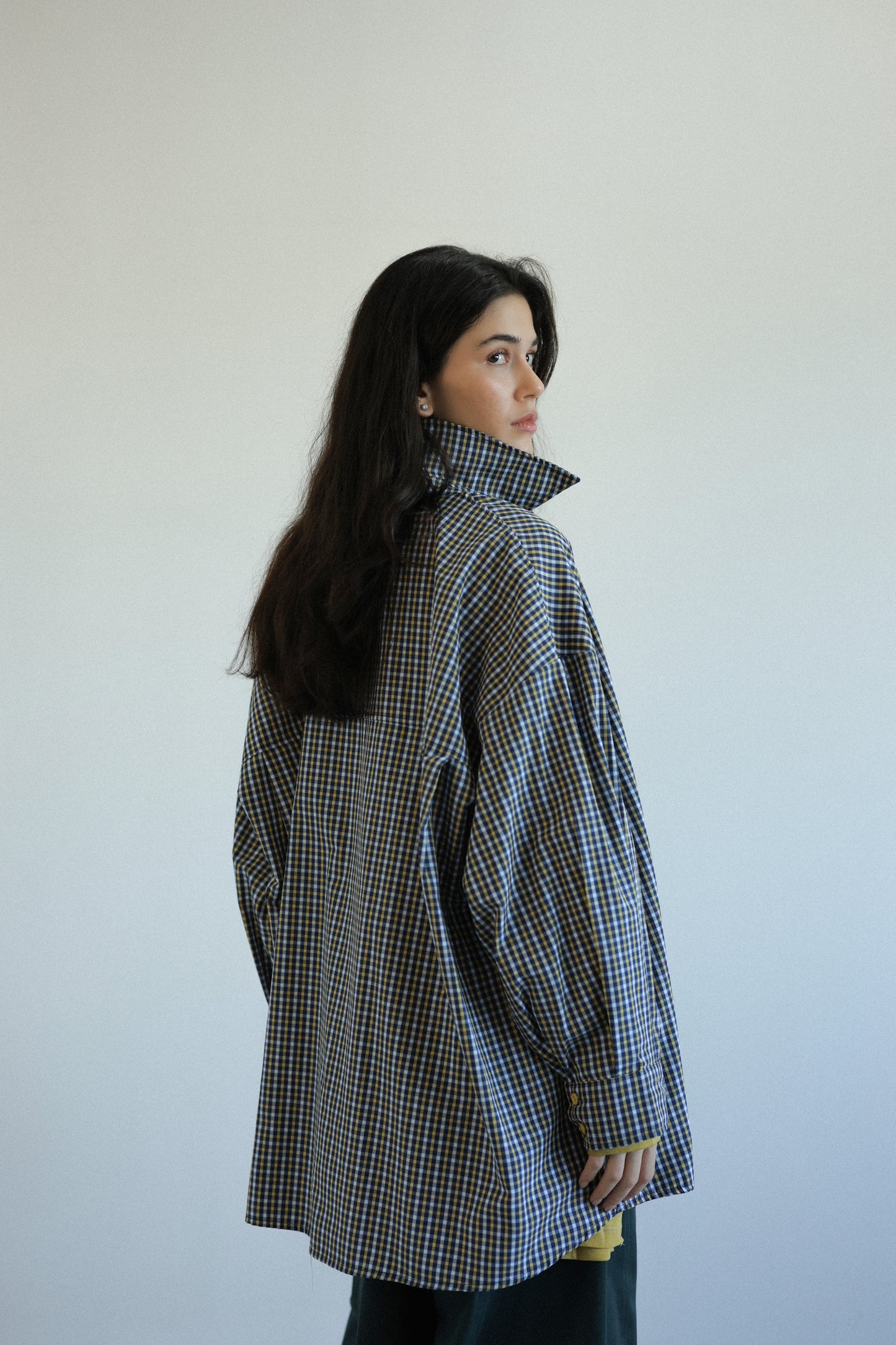 Oversize Desenli Gömlek Sarı