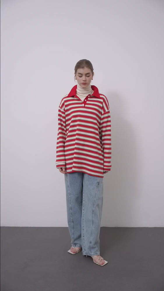 
                      
                        Videoyu Galeri görüntüleyicide yükle ve oynat, Düğmeli Çizgili Triko Kırmızı
                      
                    